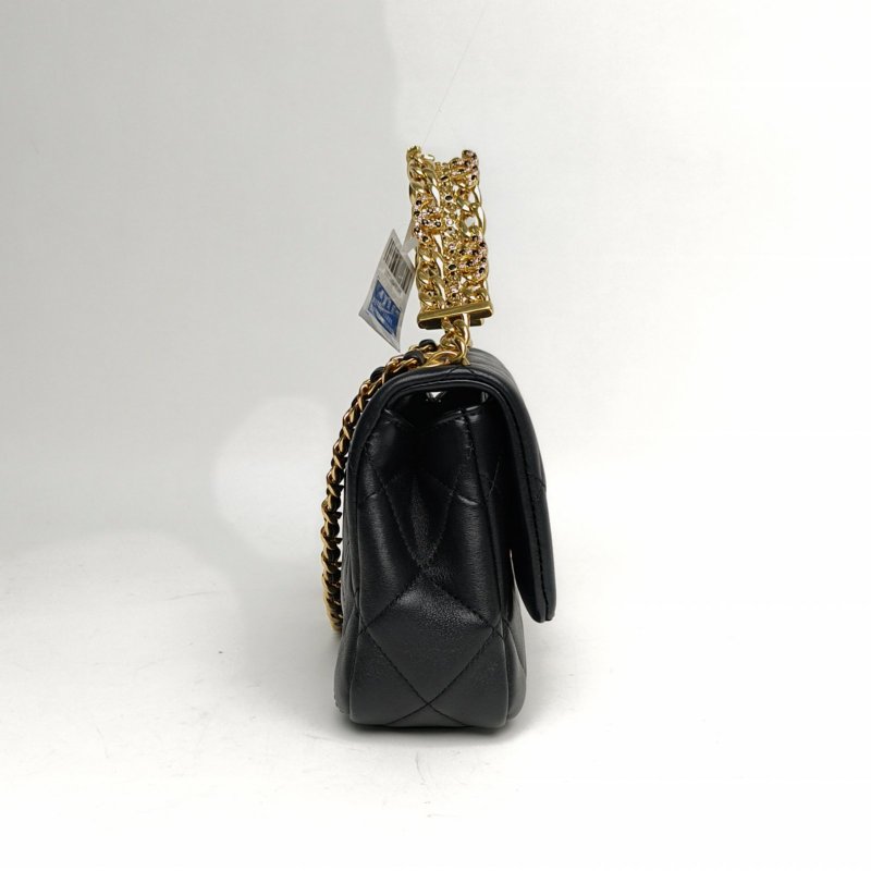 CHANEL CF大mini水鑽鏈條黑色羊皮晶片金扣24C肩背包-3