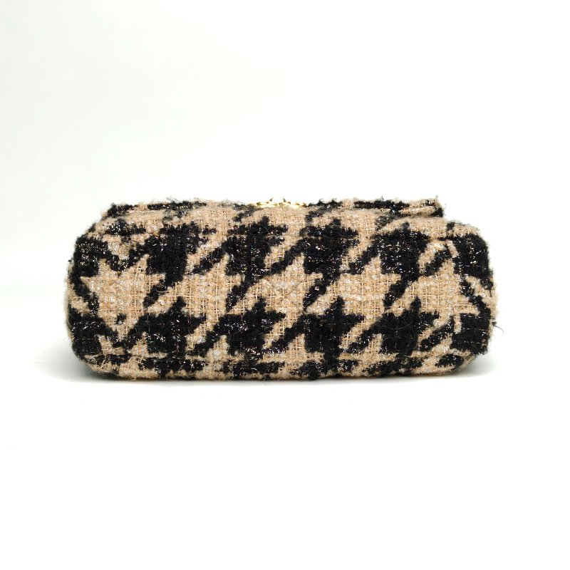 CHANEL 19BAG口蓋包小號26拼色毛呢28開金銀扣肩背包-4