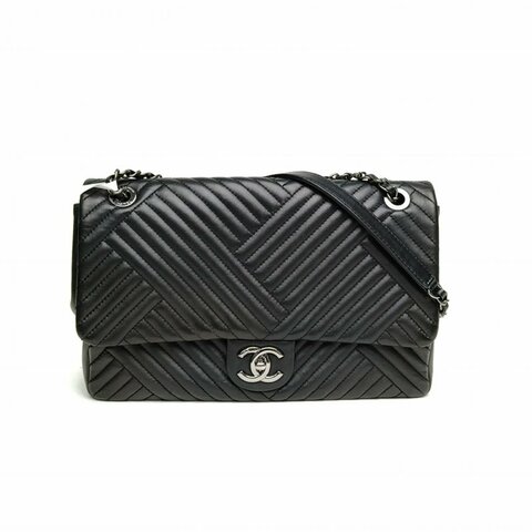 CHANEL CF口蓋包單蓋JUMBO30黑色羊皮21開銀扣肩背包