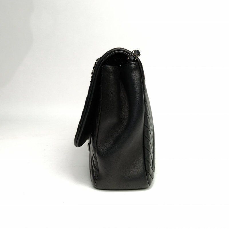 CHANEL CF口蓋包單蓋JUMBO30黑色羊皮21開銀扣肩背包-1