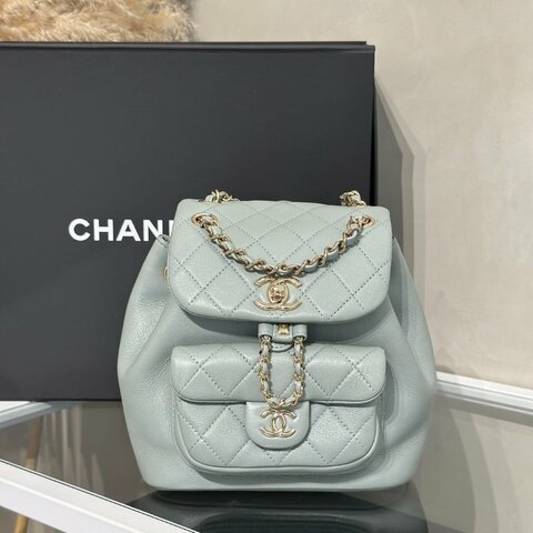 CHANEL Duma小牛皮後背包 - 小號淡綠金