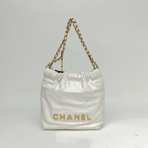 CHANEL 22BagTote托特包Mini白色牛皮晶片金扣肩背包
