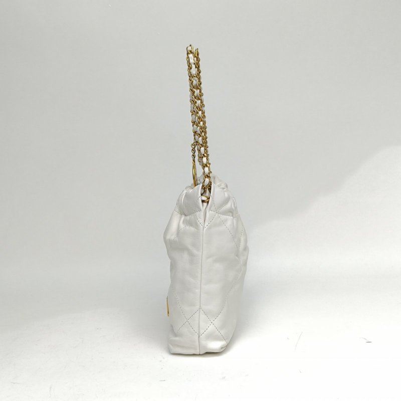 CHANEL 22BagTote托特包Mini白色牛皮晶片金扣肩背包-1