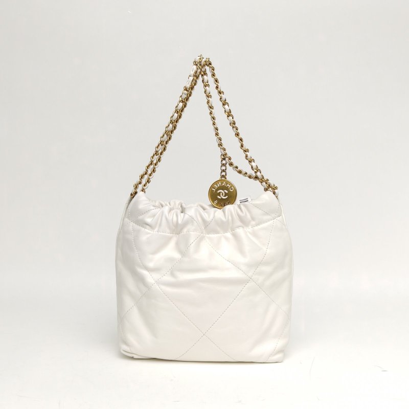 CHANEL 22BagTote托特包Mini白色牛皮晶片金扣肩背包-2