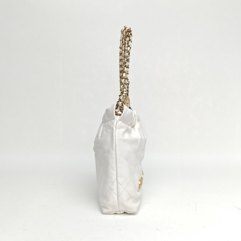 CHANEL 22BagTote托特包Mini白色牛皮晶片金扣肩背包-3