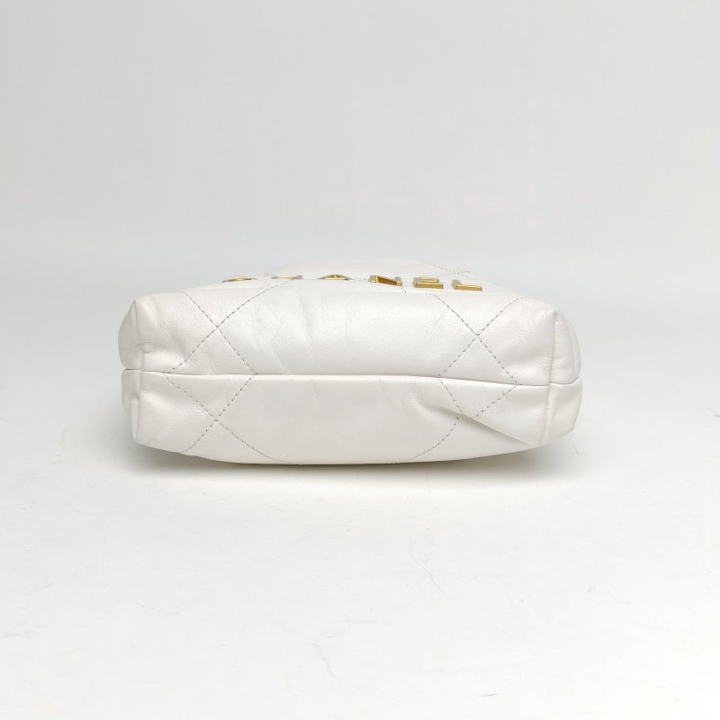 CHANEL 22BagTote托特包Mini白色牛皮晶片金扣肩背包-4