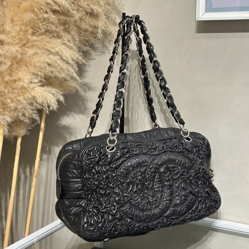 CHANEL 摺皺單肩包 - 黑銀11開-2