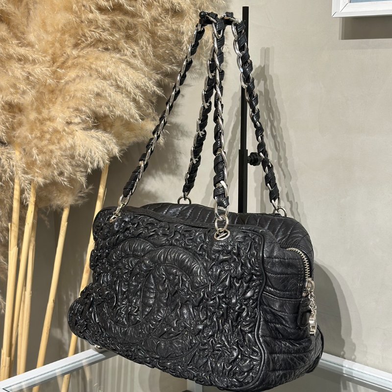 CHANEL 摺皺單肩包 - 黑銀11開-3