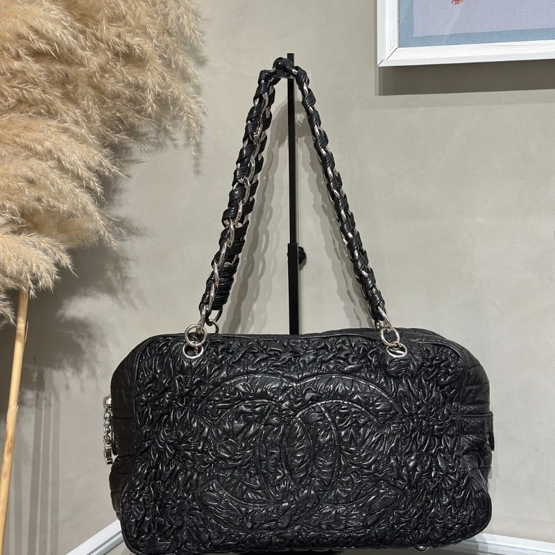 CHANEL 摺皺單肩包 - 黑銀11開-4