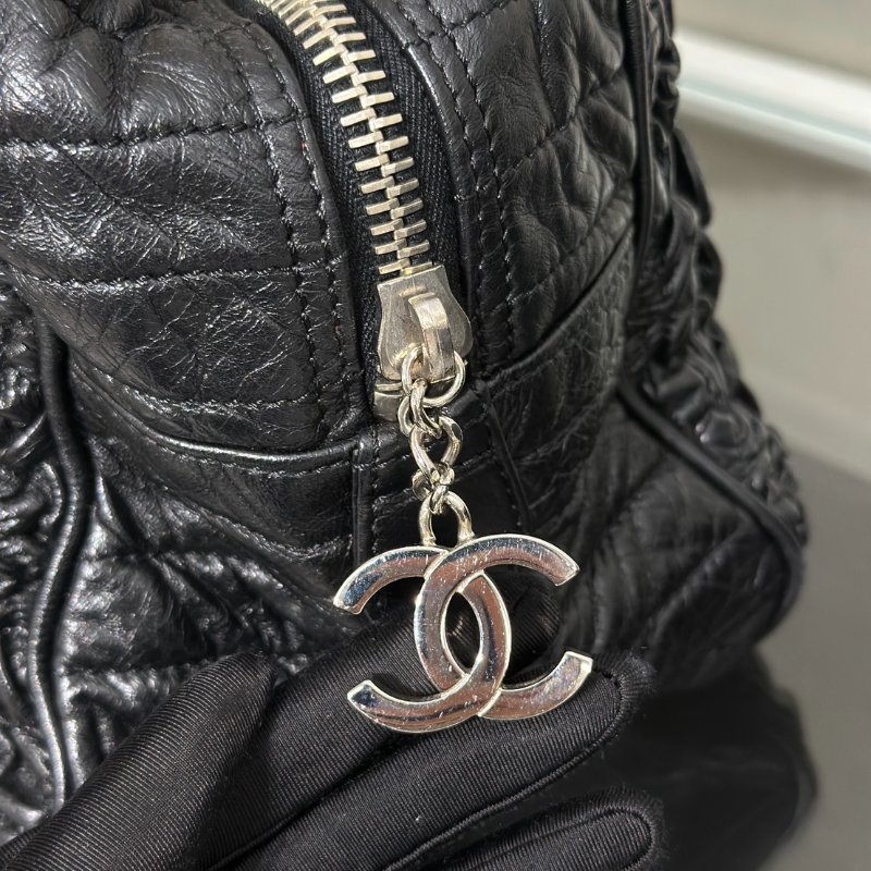 CHANEL 摺皺單肩包 - 黑銀11開-6