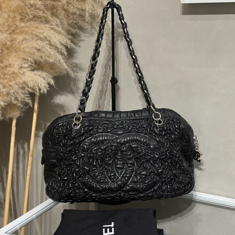 CHANEL 摺皺單肩包 - 黑銀11開-9