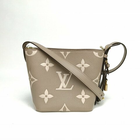 LOUIS VUITTON ALLINBB老花壓紋灰色牛皮金扣晶片肩背包