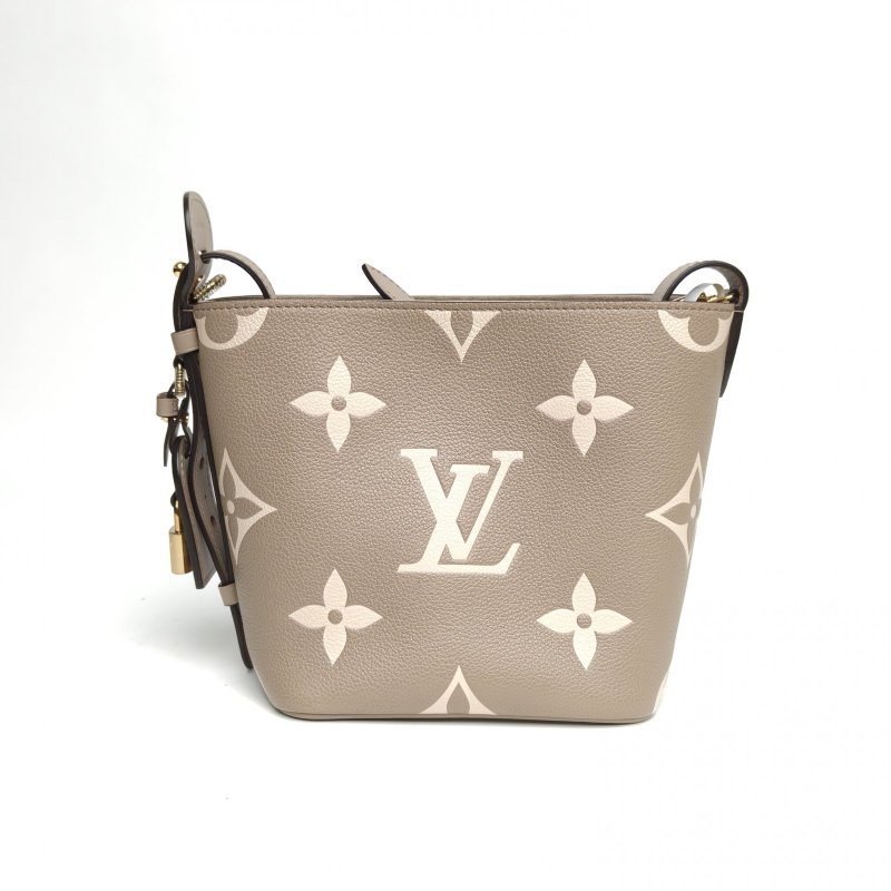 LOUIS VUITTON ALLINBB老花壓紋灰色牛皮金扣晶片肩背包-2