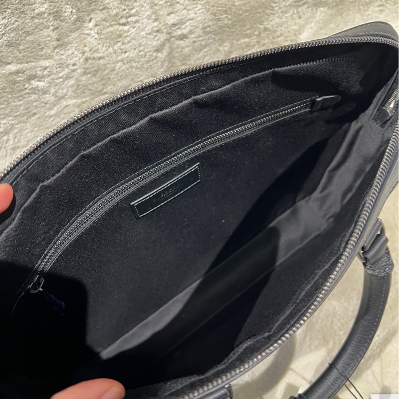 閒置未使用 Burberry博柏利 徽標格紋 小牛皮裝飾 手提單肩斜挎包公文包 男款 木炭黑-4