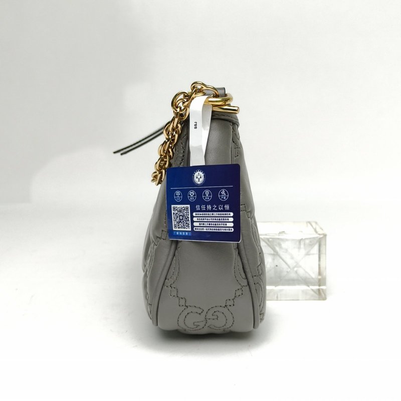 GUCCI 灰色牛皮金扣Matelasse提花凸紋麻將包肩背包-1