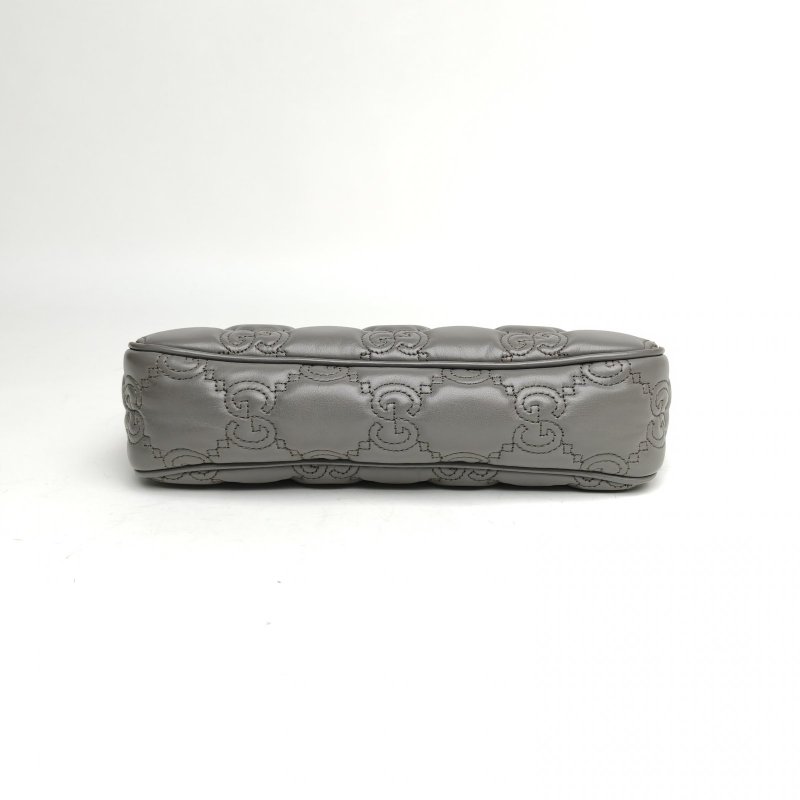 GUCCI 灰色牛皮金扣Matelasse提花凸紋麻將包肩背包-4