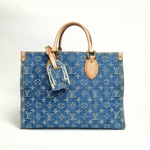 LOUIS VUITTON Onthego中號35藍色牛仔布晶片老花肩背包