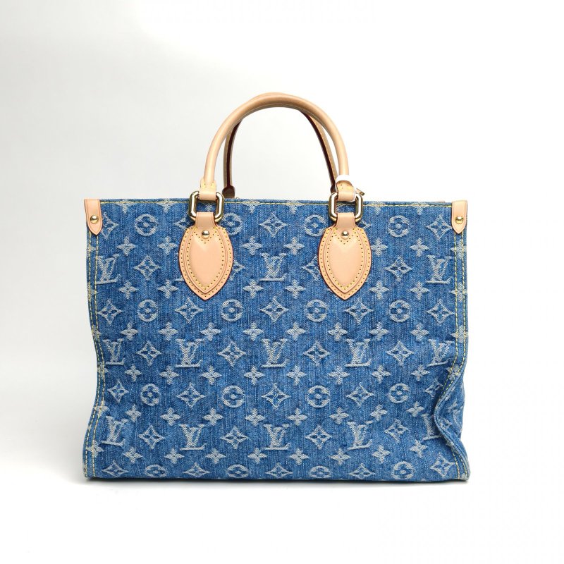 LOUIS VUITTON Onthego中號35藍色牛仔布晶片老花肩背包-2