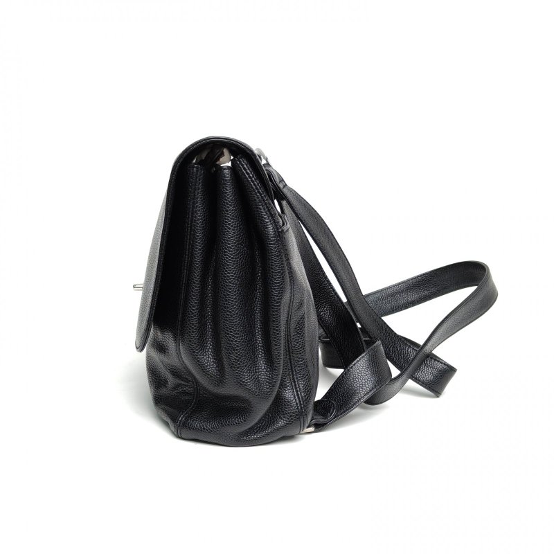 CHANEL 黑色荔枝牛皮5開銀扣中古onnuk同款雙肩包肩背包-1