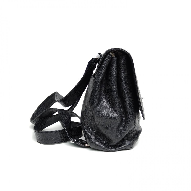 CHANEL 黑色荔枝牛皮5開銀扣中古onnuk同款雙肩包肩背包-3