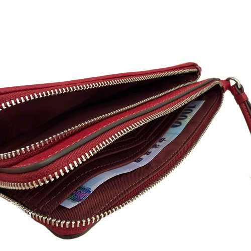 【COACH】C LOGO牛仔布長夾式雙層大手拿包/零錢包(牛仔紅)-4