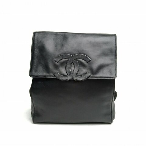 CHANEL 黑色羊皮6開金扣中古雙肩包肩背包