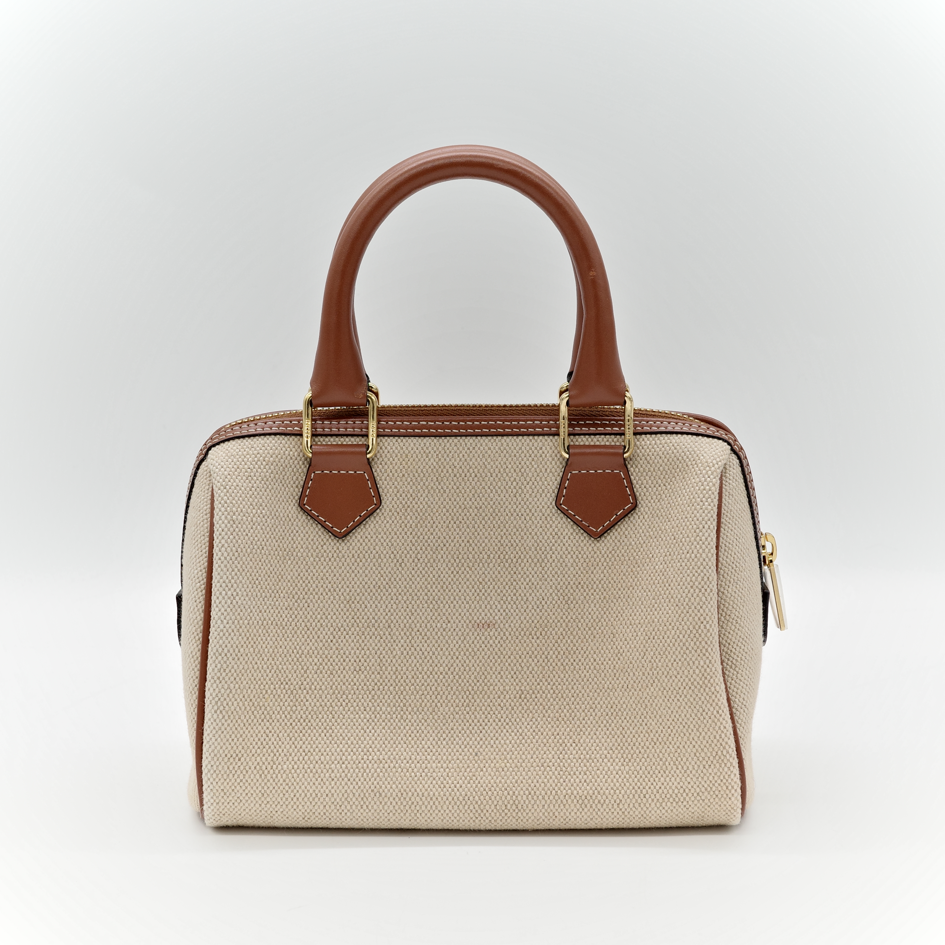 CELINE 思琳 triomphe 波士頓 棕色 帆布 手提 肩背 兩用-4