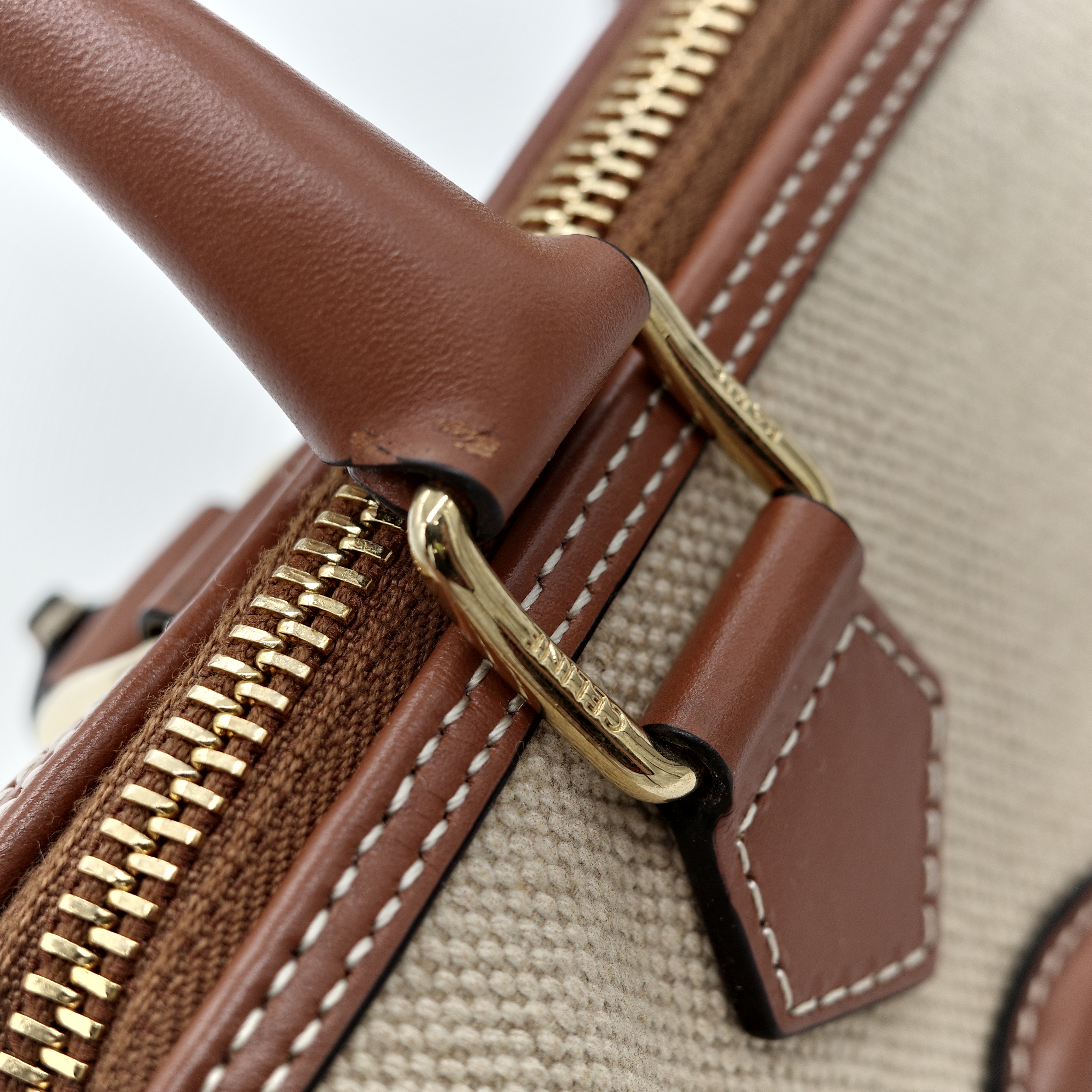 CELINE 思琳 triomphe 波士頓 棕色 帆布 手提 肩背 兩用-9