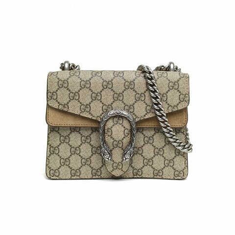 GUCCI Dionysus酒神高版小號老花PVC銀扣肩背包