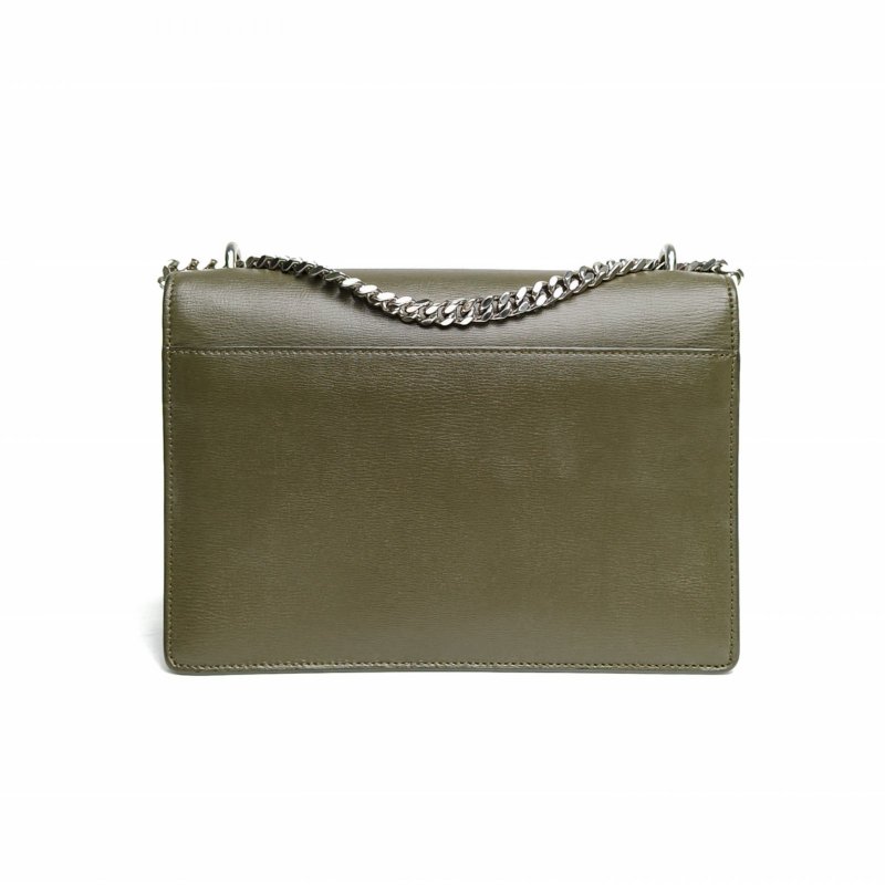 SAINT LAURENT SUNSET日落包中號22綠色牛皮銀扣肩背包-2