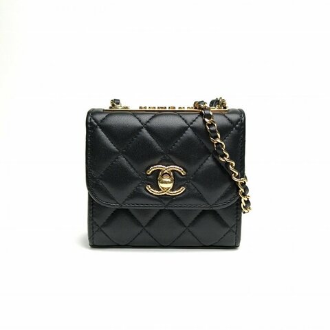 CHANEL TrendyCC口蓋包方版黑色羊皮鐳射標金扣肩背包