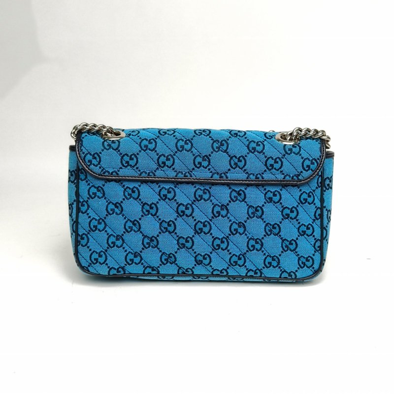 GUCCI GGMarmont肩背包小號26藍色帆布銀扣肩背包-2