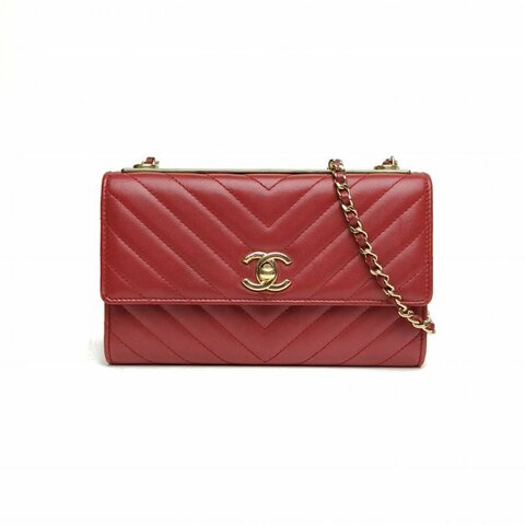 CHANEL TrendyCCWOC19紅色羊皮25開金扣肩背包