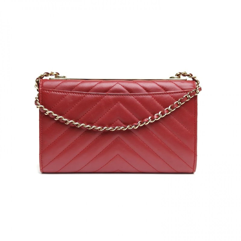 CHANEL TrendyCCWOC19紅色羊皮25開金扣肩背包-2