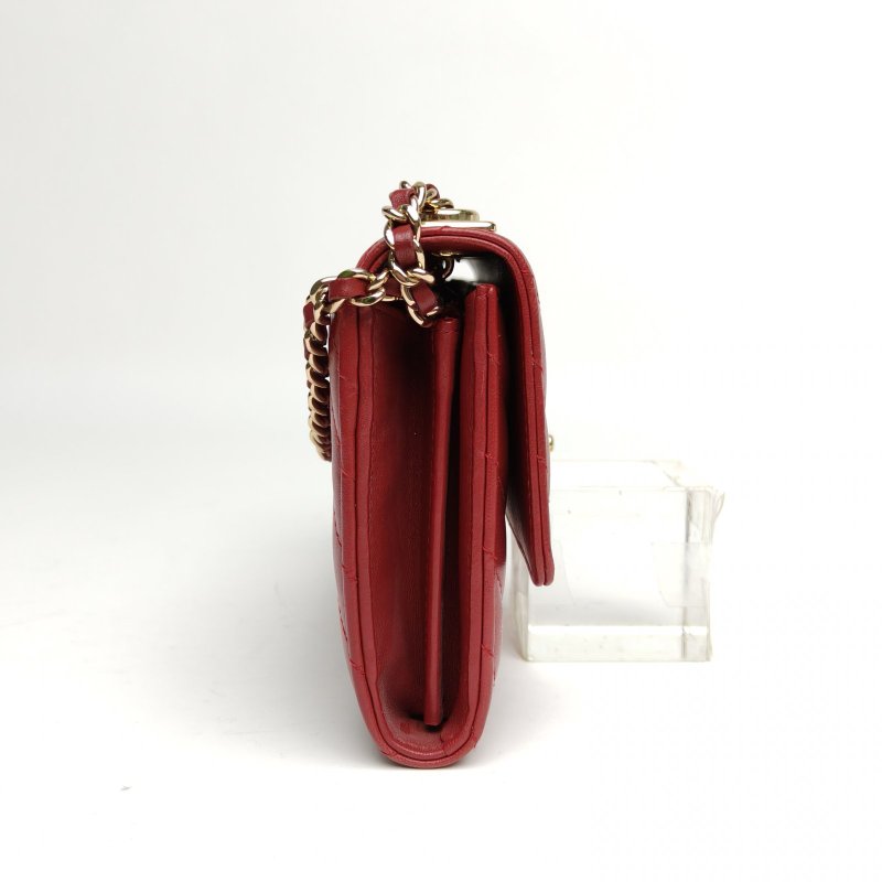 CHANEL TrendyCCWOC19紅色羊皮25開金扣肩背包-3