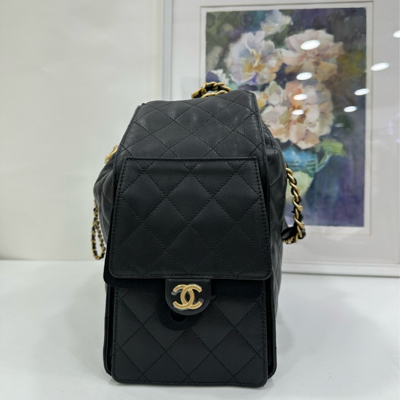 Chanel 香奈兒 25bag 黑金荔枝皮 25年晶片 有購證-3