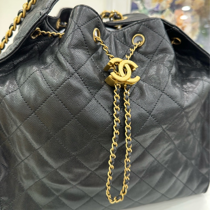 Chanel 香奈兒 25bag 黑金荔枝皮 25年晶片 有購證-6