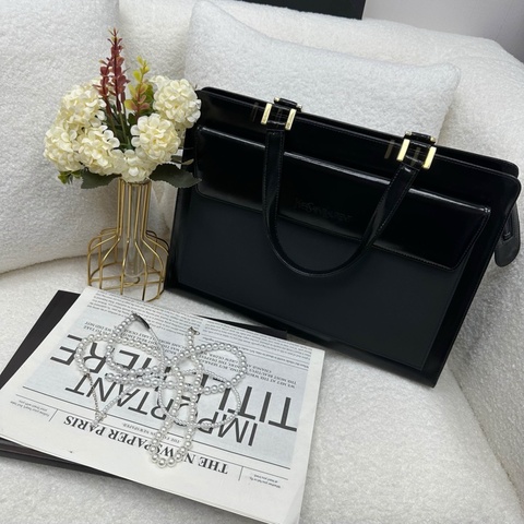 【赫蒂國際精品】YSL 聖羅蘭 黑色皮革托特包 vintage