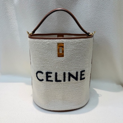 Celine Bucket 米色帆布拼棕色皮革水桶 XC415