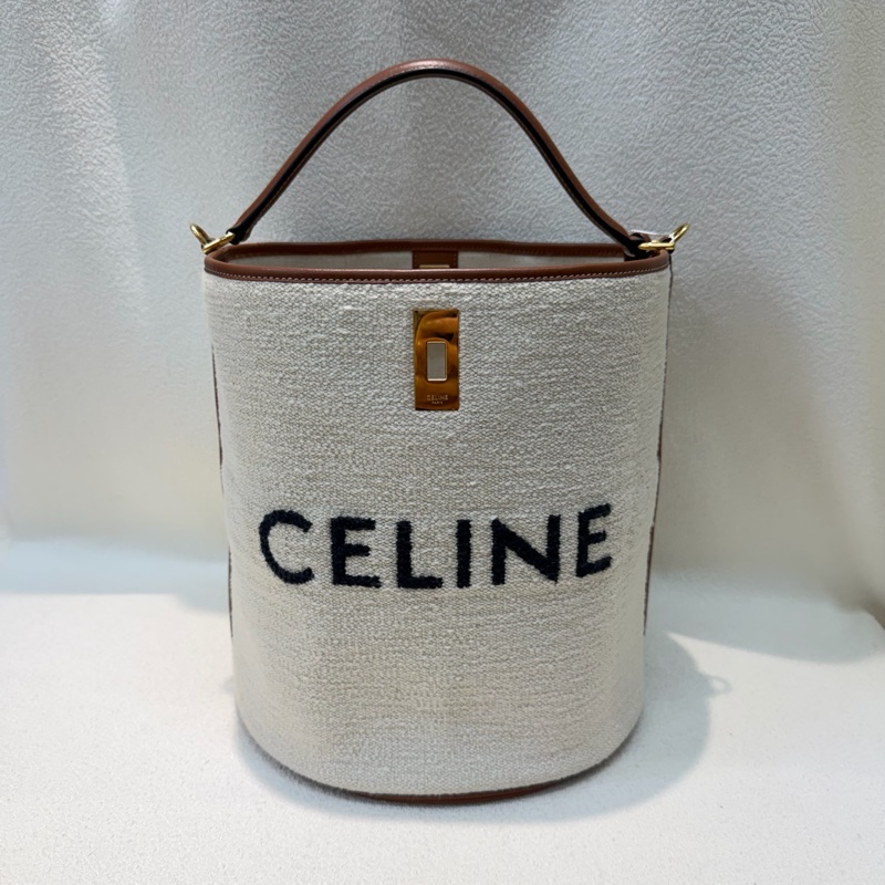 Celine Bucket 米色帆布拼棕色皮革水桶 XC415-0