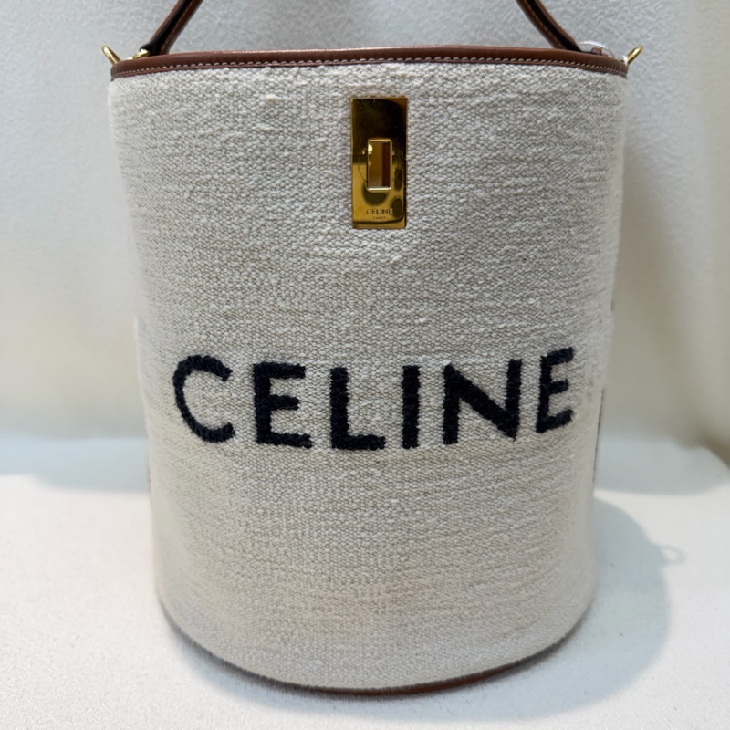 Celine Bucket 米色帆布拼棕色皮革水桶 XC415-1