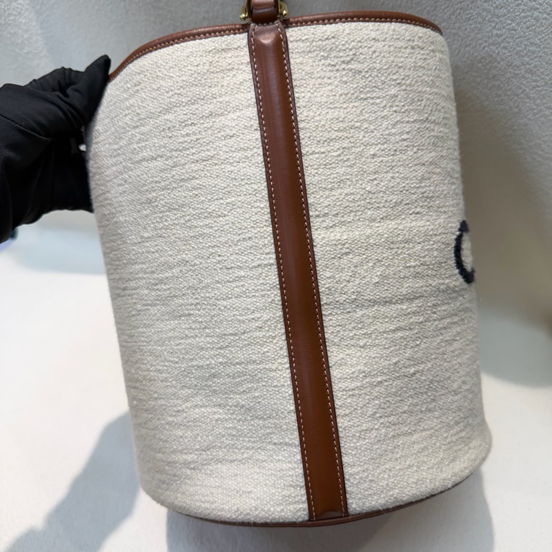 Celine Bucket 米色帆布拼棕色皮革水桶 XC415-3
