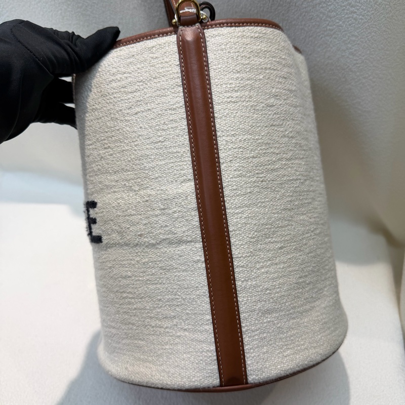 Celine Bucket 米色帆布拼棕色皮革水桶 XC415-4