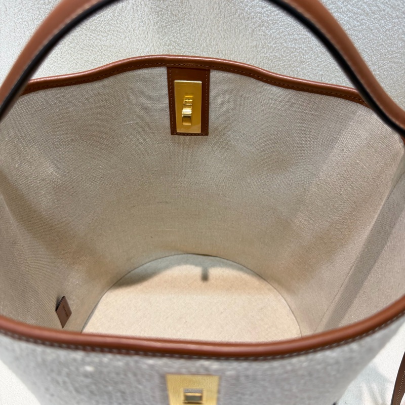 Celine Bucket 米色帆布拼棕色皮革水桶 XC415-7
