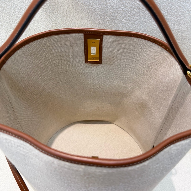 Celine Bucket 米色帆布拼棕色皮革水桶 XC415-8