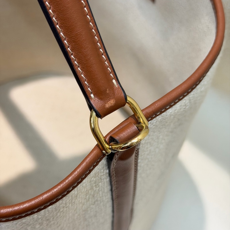 Celine Bucket 米色帆布拼棕色皮革水桶 XC415-20