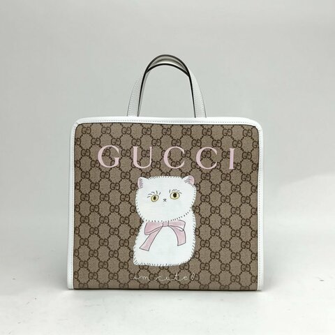 GUCCI 圖案PVC銀扣貓咪兒童包手提托特包肩背包