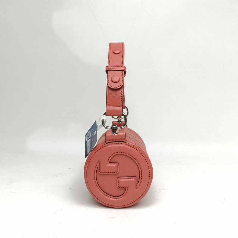 GUCCI 粉色牛皮銀扣Blondie系列手提圓桶包肩背包-1