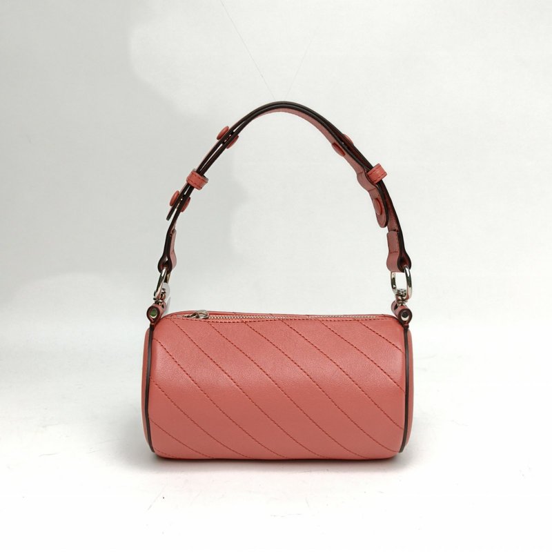 GUCCI 粉色牛皮銀扣Blondie系列手提圓桶包肩背包-2