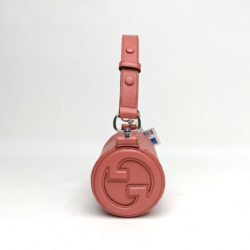 GUCCI 粉色牛皮銀扣Blondie系列手提圓桶包肩背包-3